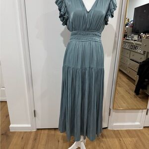 Women's Teal Ruffle Sleeve Maxi Dress